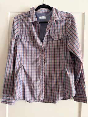 Columbia Plaid Button-Up Shirt in Blue & Orange/pink